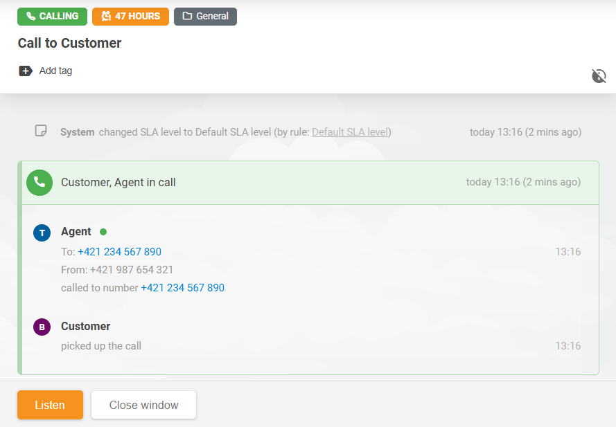 Interface de la fonction d'écoute des appels LiveAgent montrant les agents qui écoutent les appels en cours