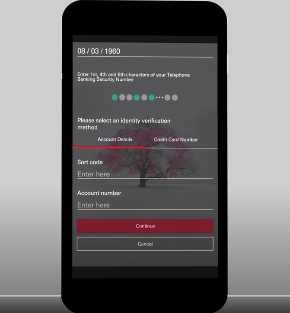 Exemple d'entrée de mot de passe HSBC