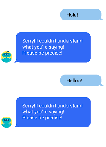 Exemple de chatbot ne comprenant pas les salutations
