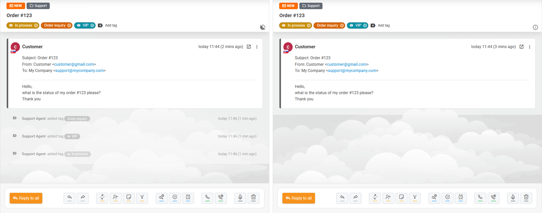 Option de masquage des messages système dans un ticket