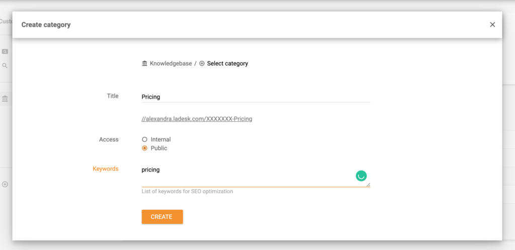 Création d'une catégorie de base de connaissances dans LiveAgent