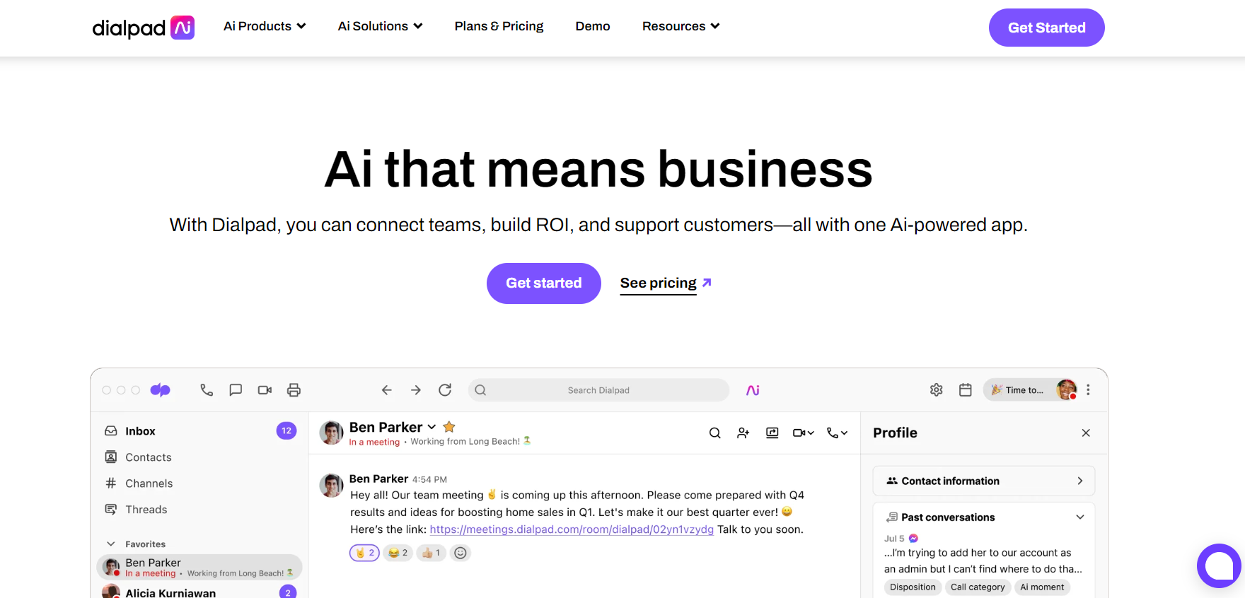 Page d'accueil du logiciel de centre d'appels Dialpad