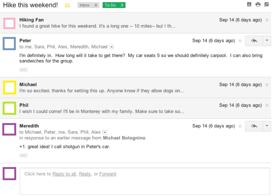 Un exemple de fil de discussion par e-mail organisé
