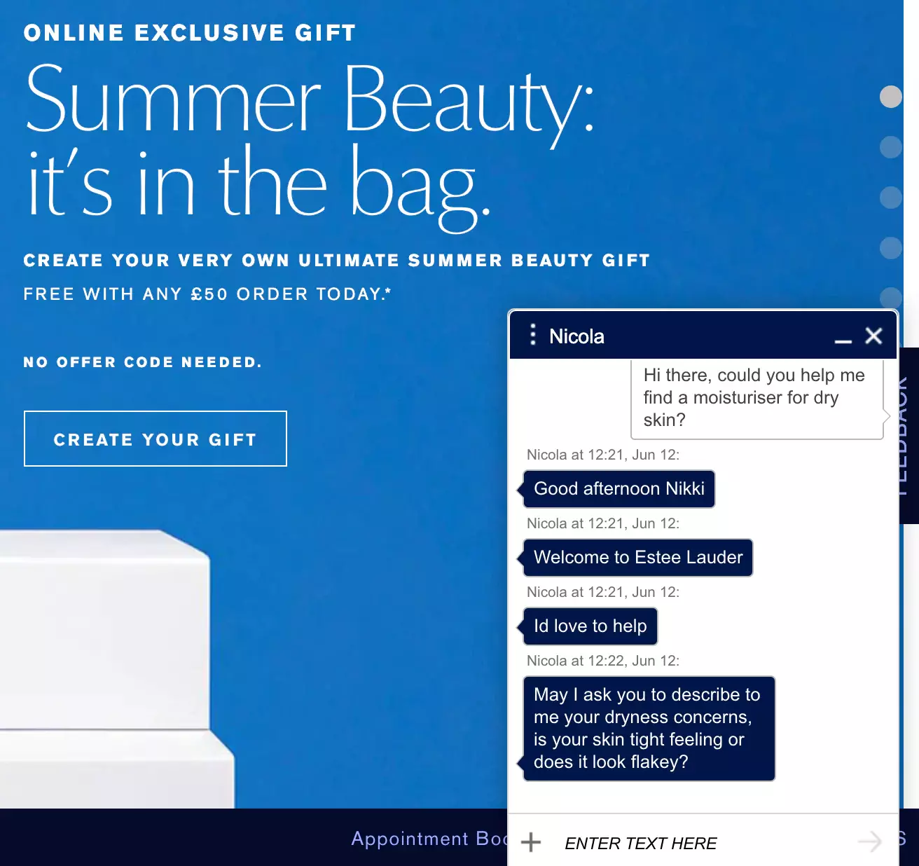 Exemple de chat en direct Estée Lauder