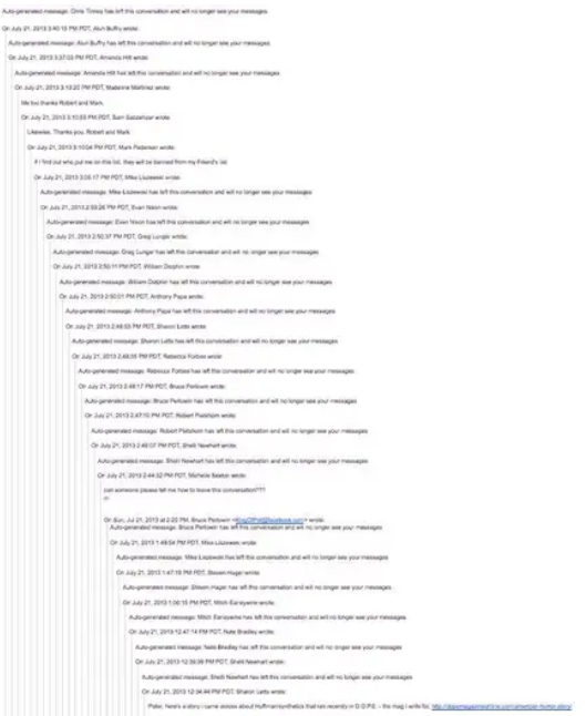 Une longue et désorganisée chaîne d'e-mails.