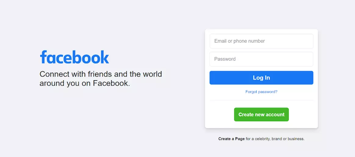 Page d'accueil de Facebook
