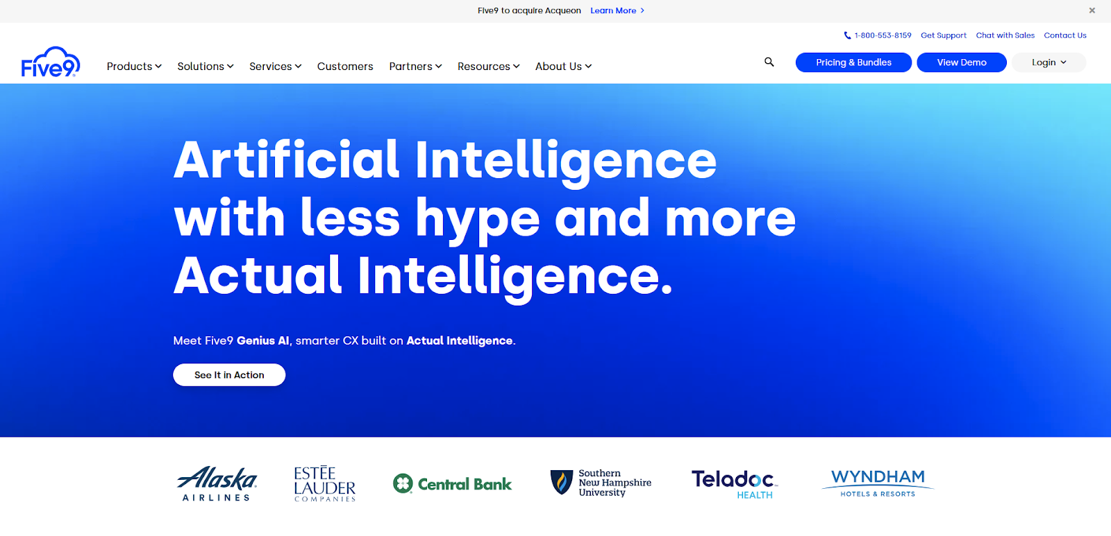 Page d'accueil du logiciel de centre d'appels Five9