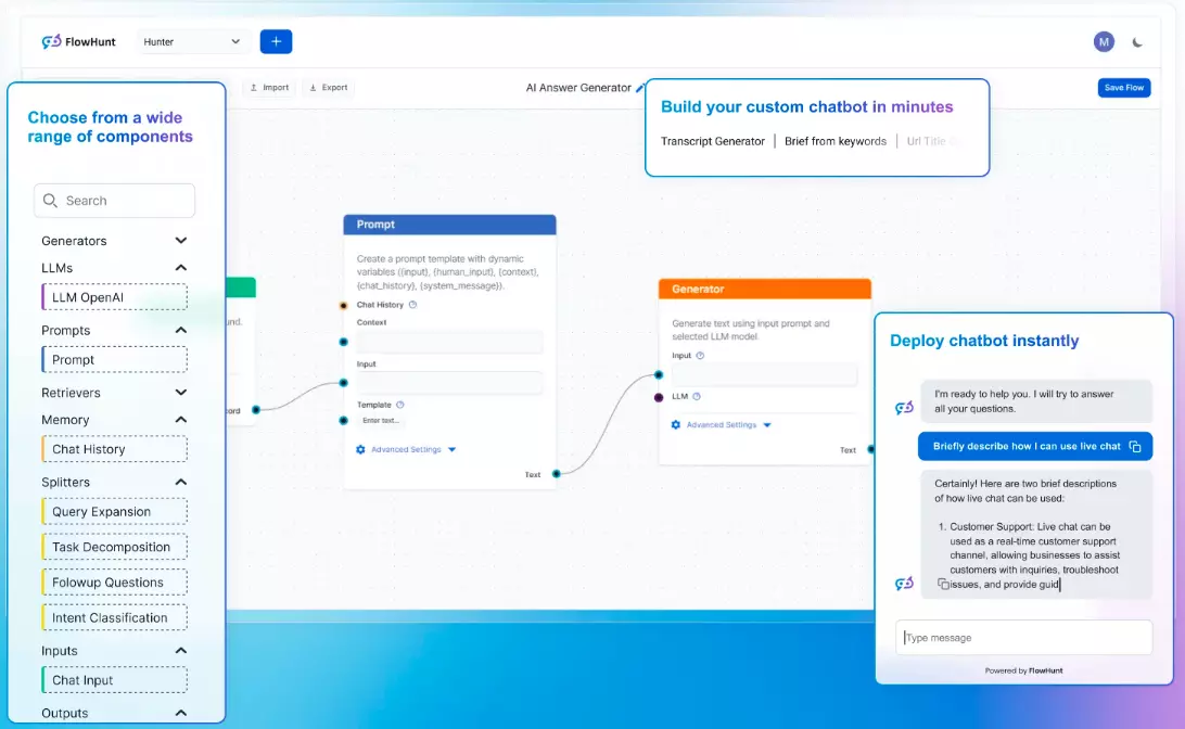 Capture d'écran de la page d'accueil de FlowHunt