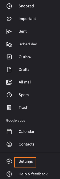 Paramètres dans l'application Gmail