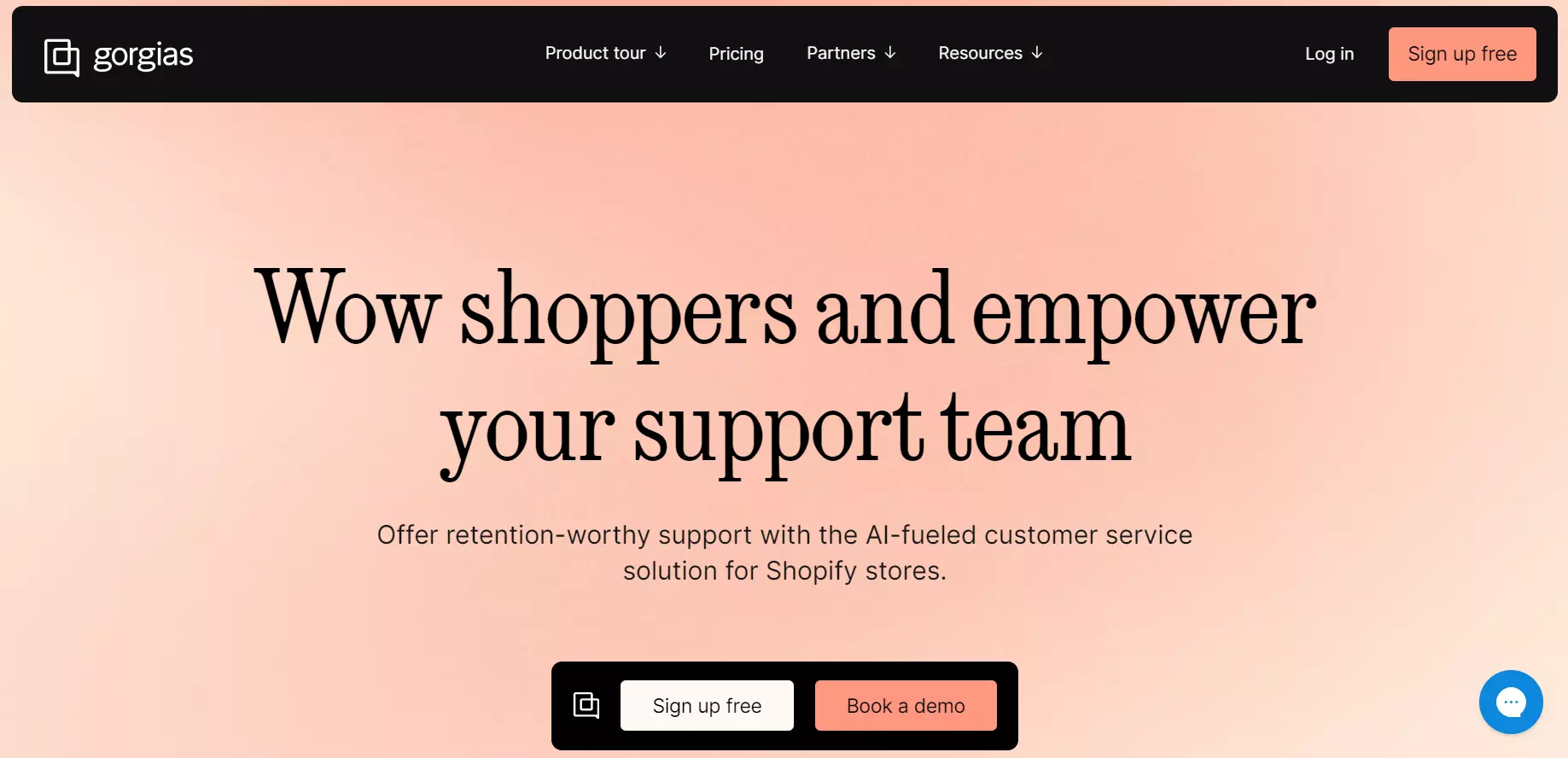 Capture d'écran de la page d'accueil de Gorgias - solution de service client alimentée par l'IA.