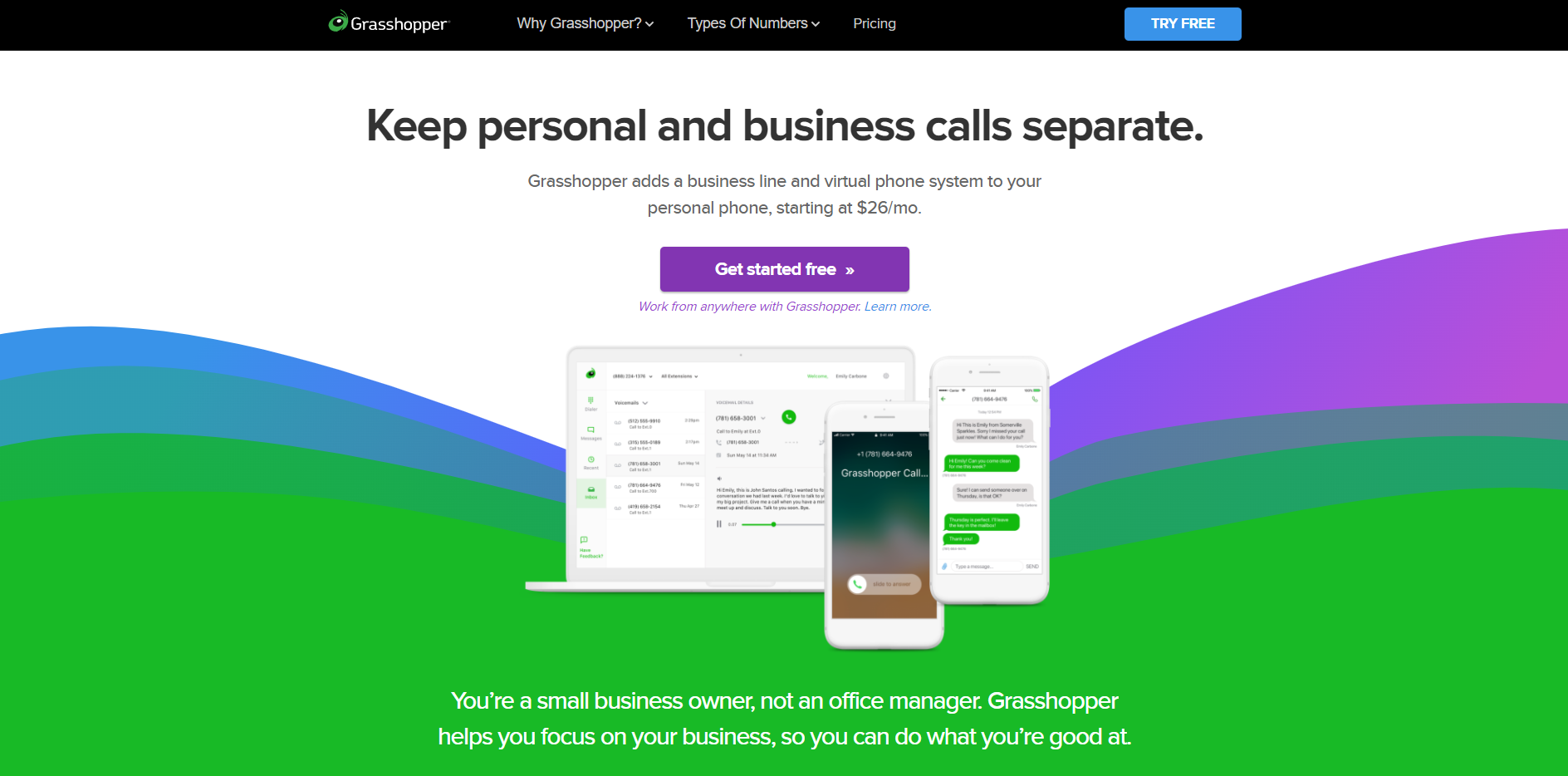 Site Web du fournisseur VoIP Grasshopper