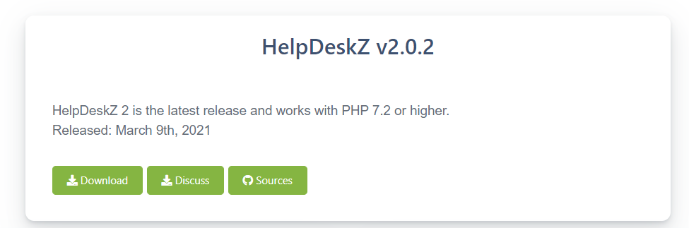 Exemple de page de téléchargement d'un système de ticketing open source