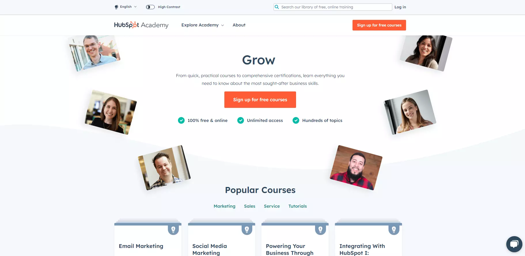 Page d'accueil de HubSpot Academy