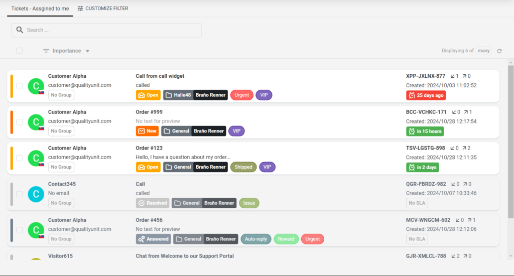 Écran de gestion des tickets avec détails des tickets client montrant une vue de ticket réactive.