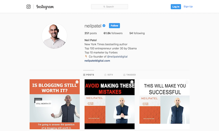 Neil Patel partage son expertise en marketing digital sur Instagram