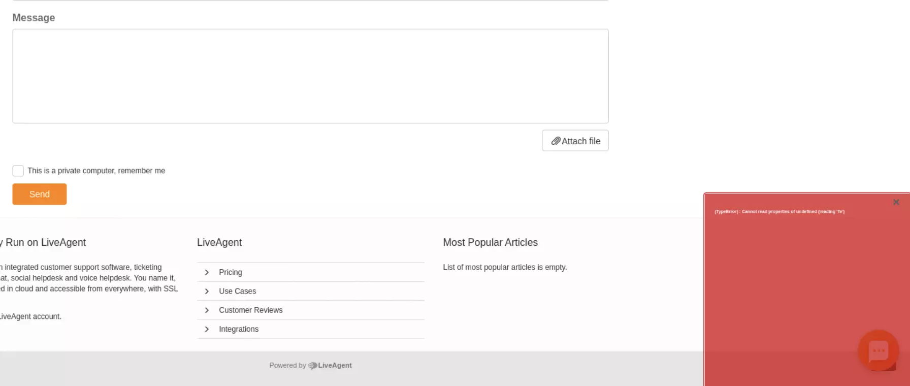 Une image montrant le problème de soumission de tickets de base de connaissances dans les versions précédentes de LiveAgent