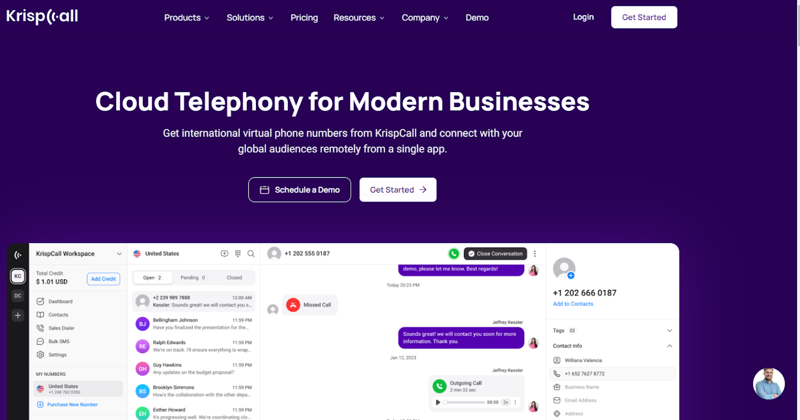 Page d'accueil de KrispCall