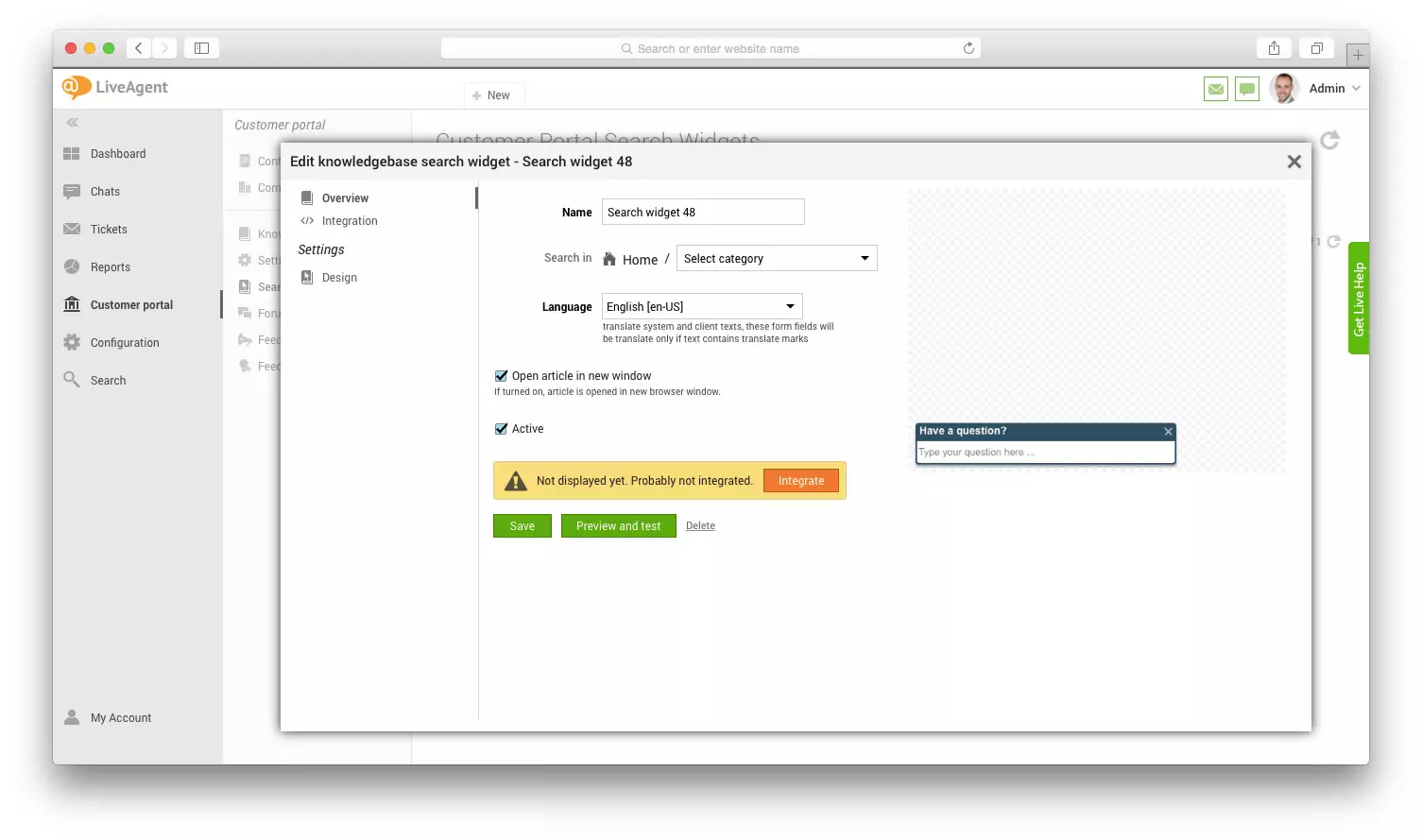 Modifier le widget de recherche de la base de connaissances dans LiveAgent