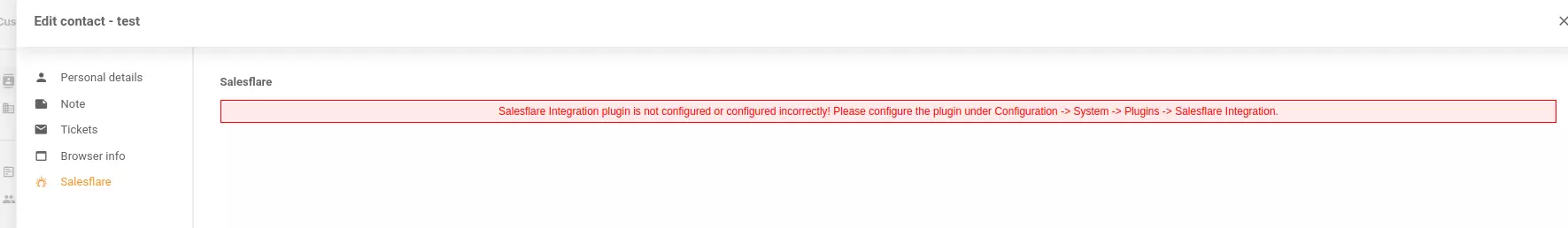 Messages incorrects dans la configuration des intégrations