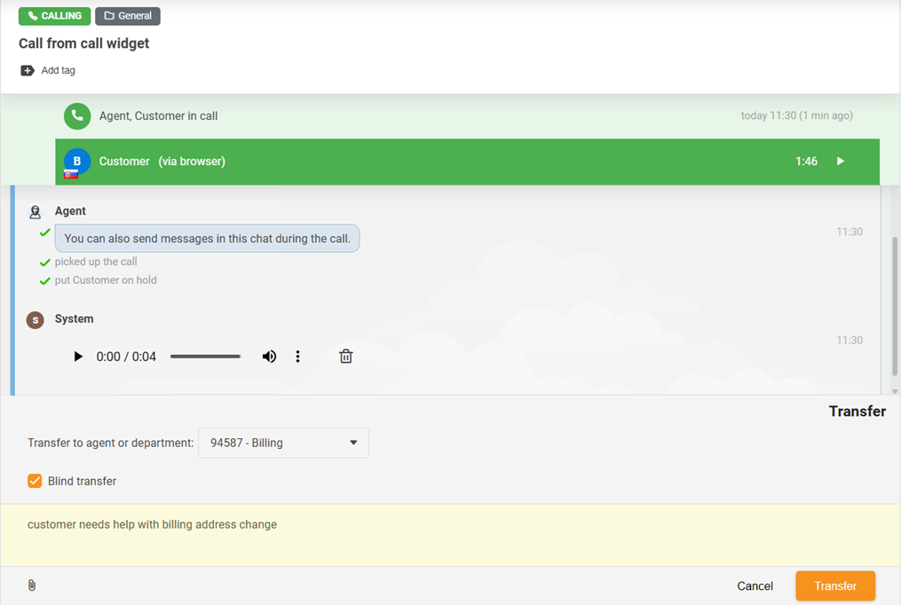 Fonction de transfert d'appel avec l'ajout de la fonction de transfert aveugle