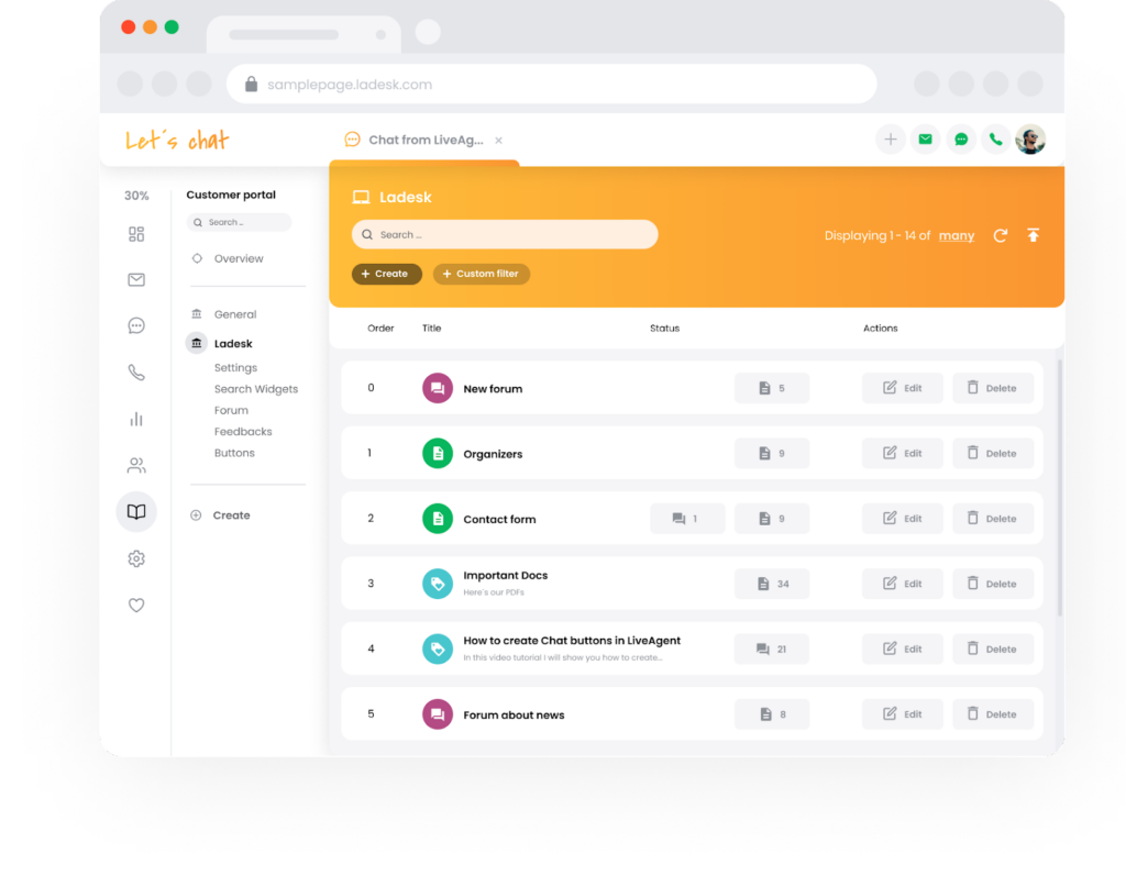 Portail d'assistance de base de connaissances LiveAgent