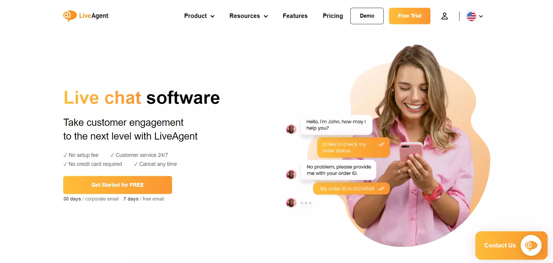 Capture d'écran de la page d'accueil de LiveAgent, logiciel de chat en direct pour des connexions réelles