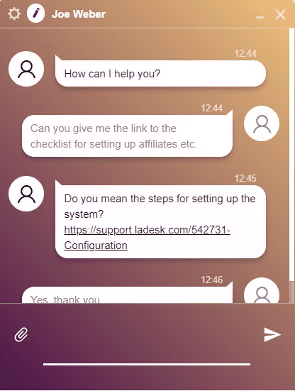 Chat en direct continu LiveAgent avec client