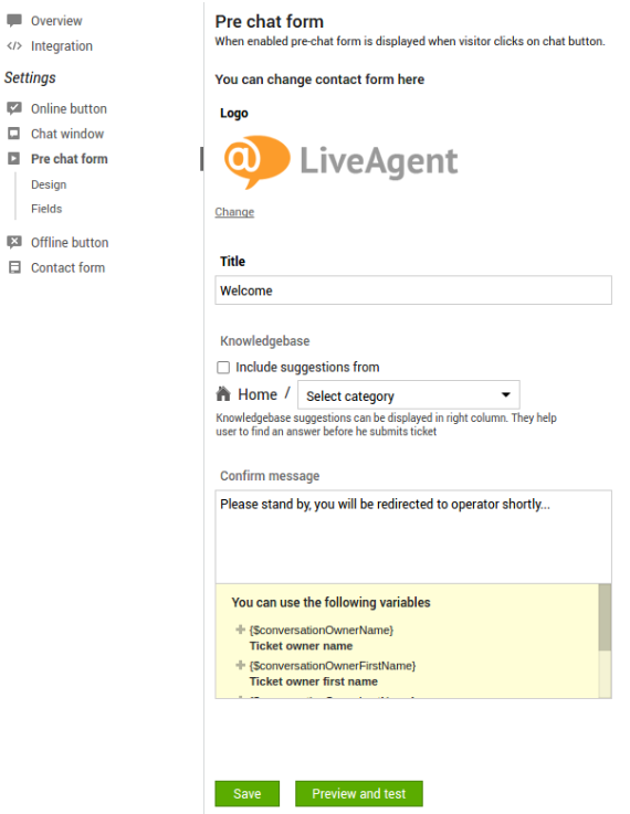 Image montrant l'aperçu du pré-chat dans le logiciel de chat en direct LiveAgent.