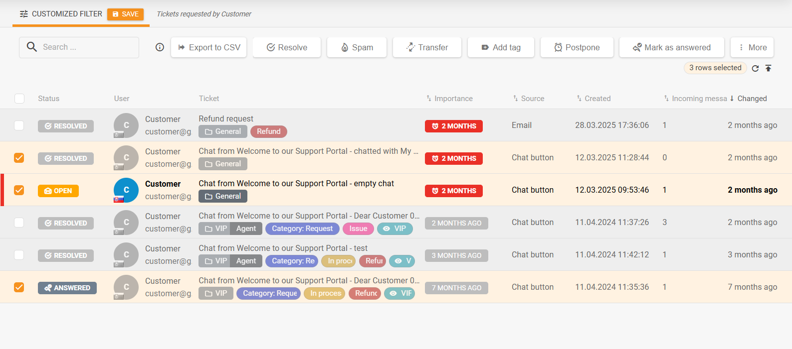 Panneau d'actions en masse remanié dans la liste des tickets et actions de ticket les plus fréquemment utilisées intégrées