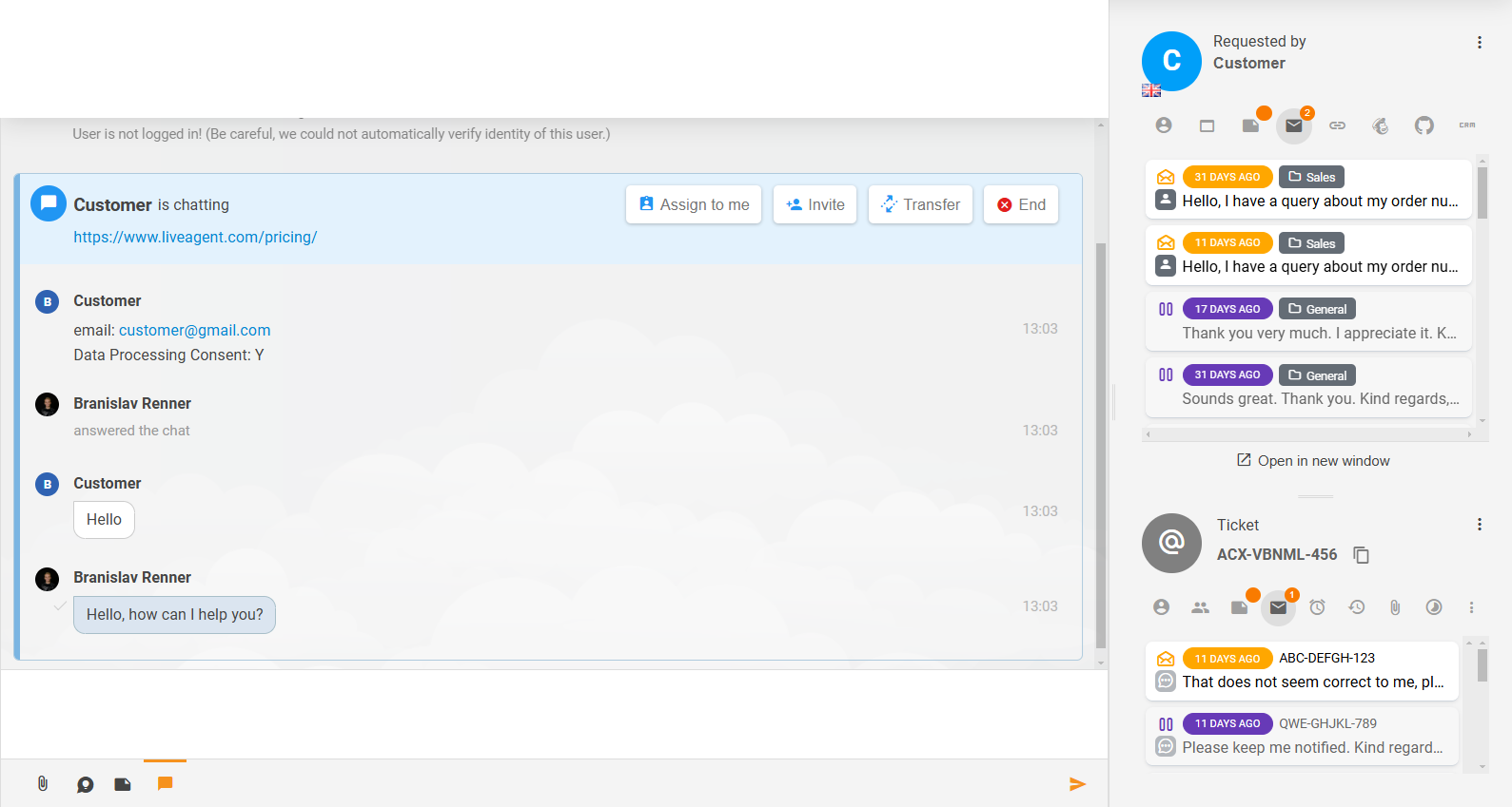 Contenu de ticket affiné et sections connexes dans LiveAgent