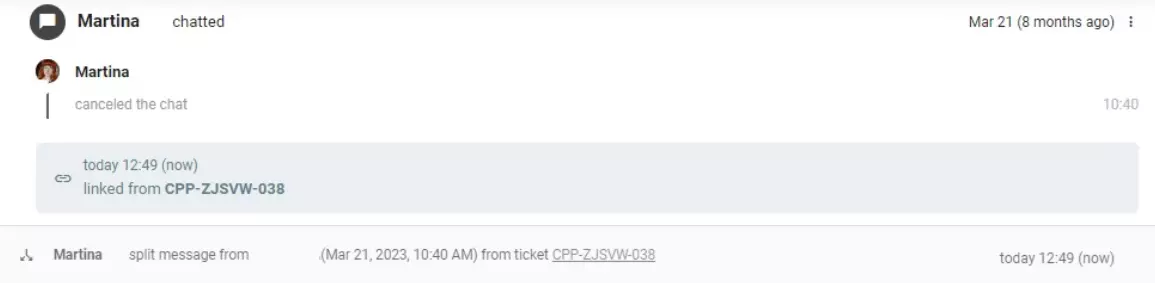 Division de la communication client en deux tickets distincts dans LiveAgent