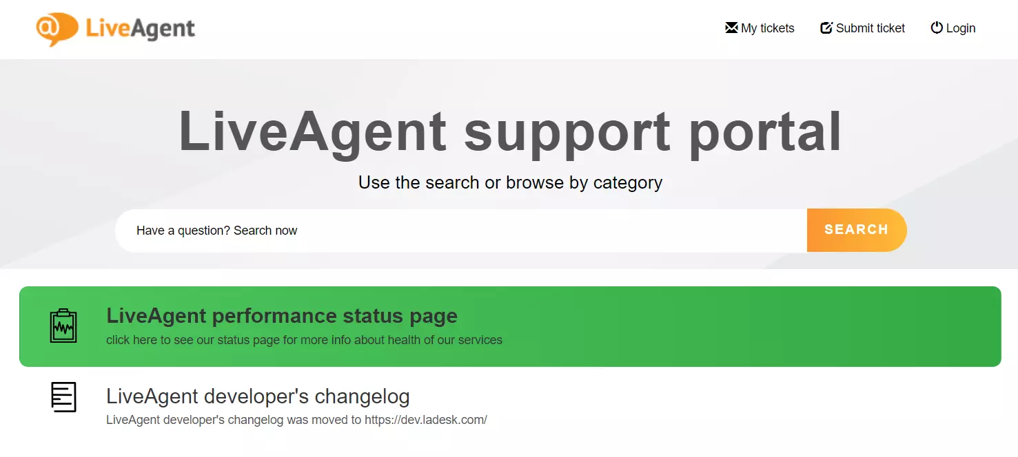 LiveAgent - image du portail de support avec barre de recherche