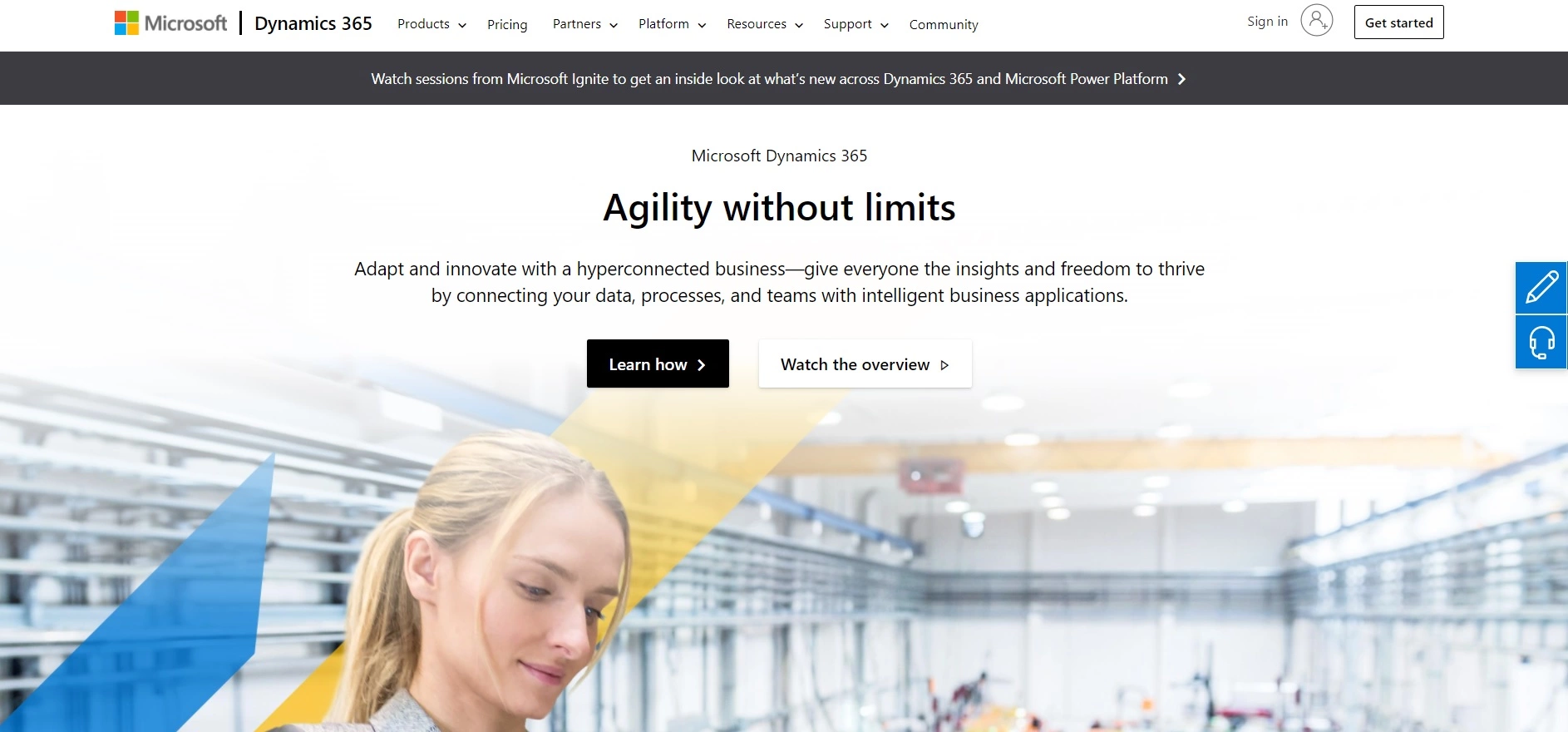 Page d'accueil Microsoft Dynamics 365