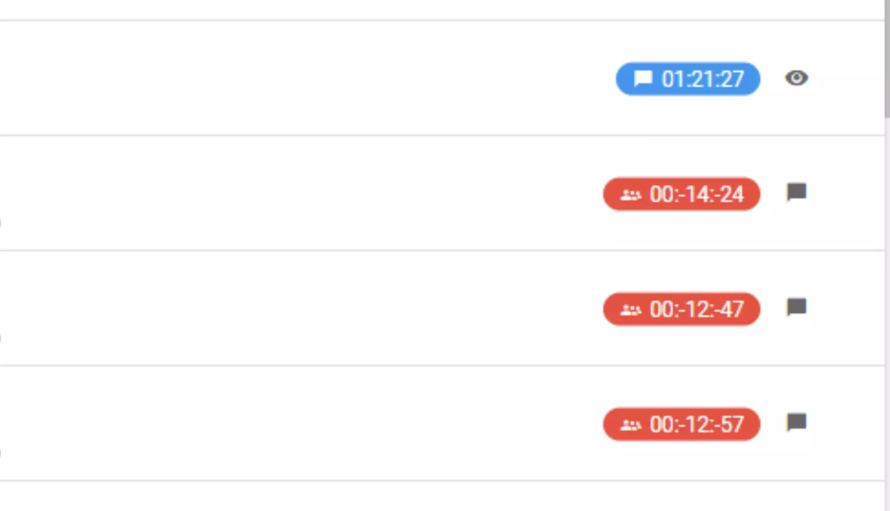 Une image montrant un bug avec des valeurs de temps négatives lors des sessions de chat dans les versions précédentes de LiveAgent