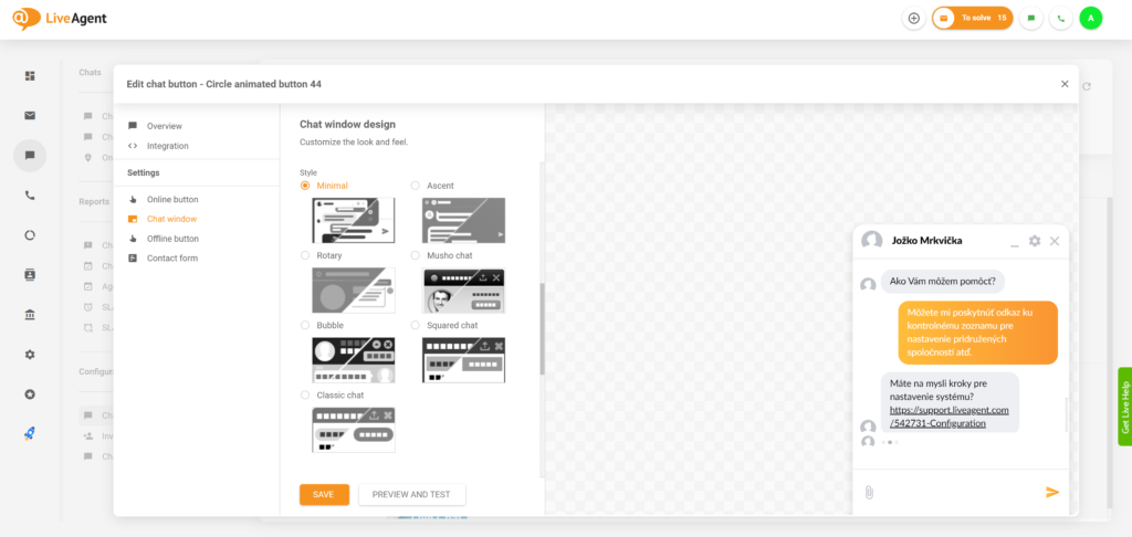 Nouvelle conception de la fenêtre de chat en direct LiveAgent