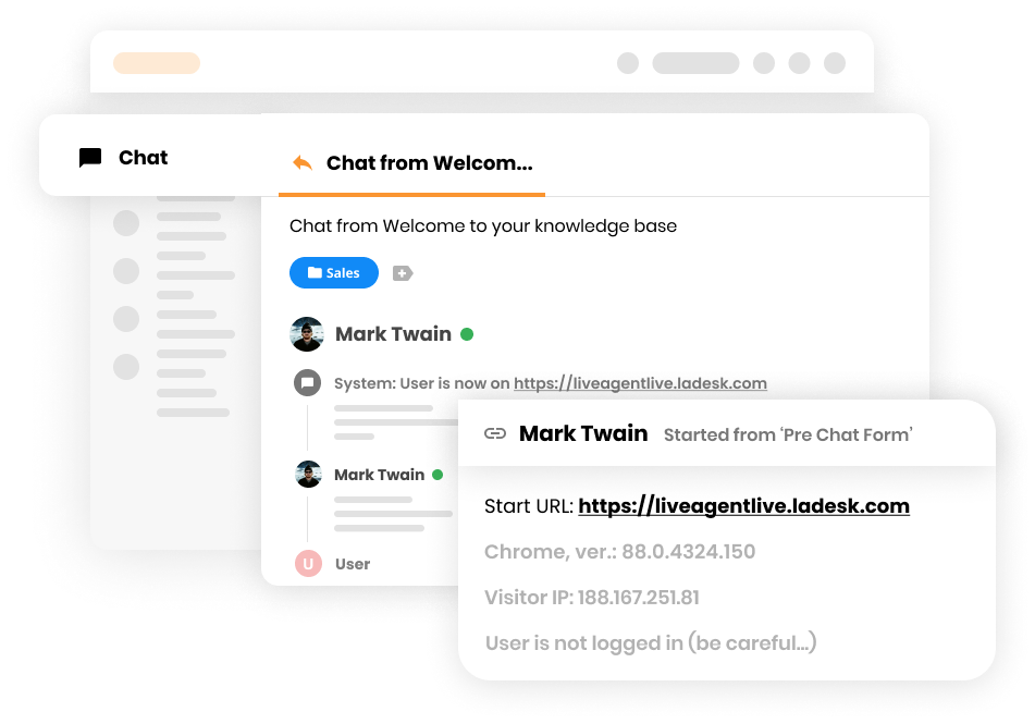 Fonction de suivi des visiteurs dans LiveAgent