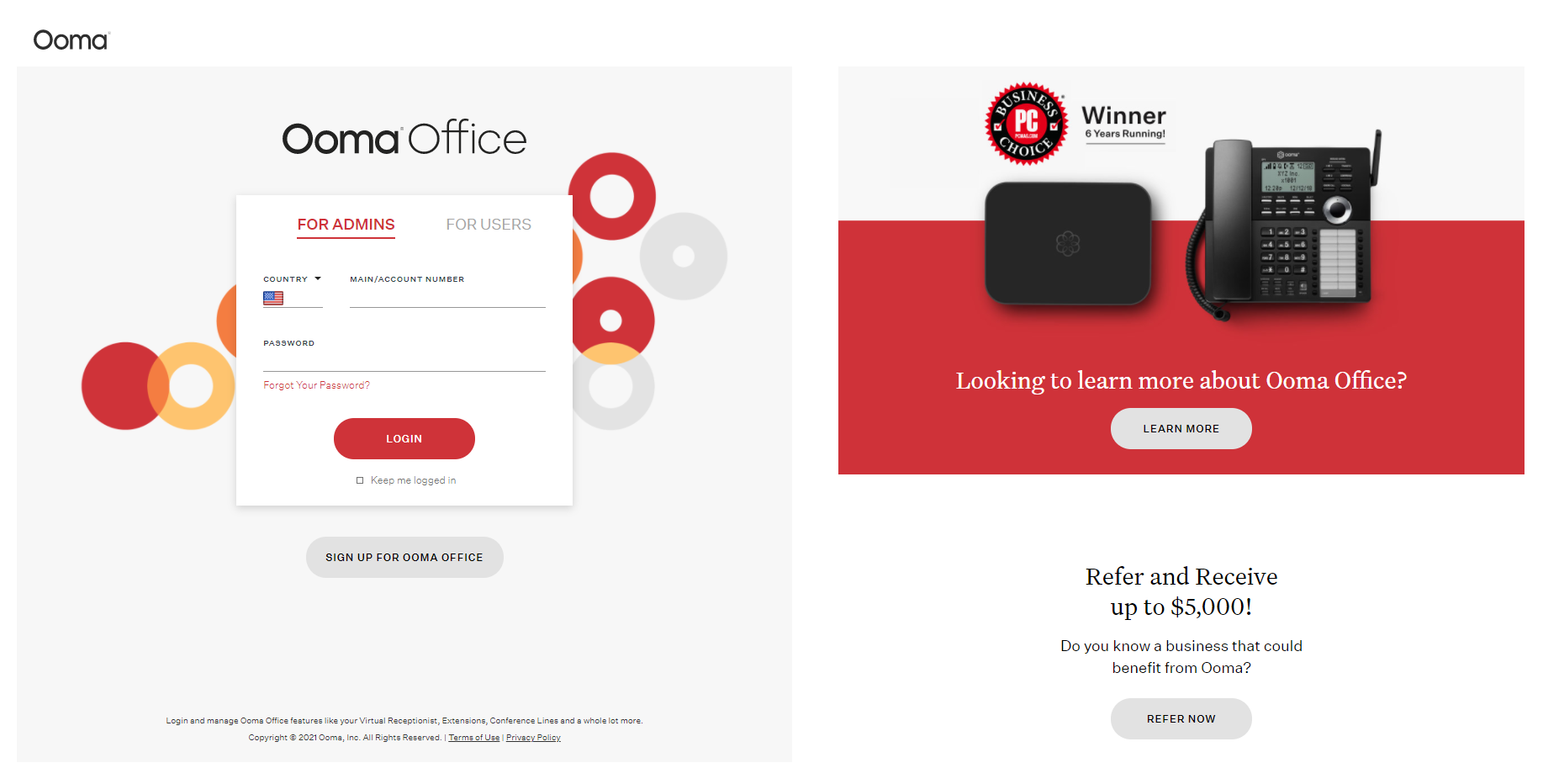 Site Web du fournisseur Ooma Office