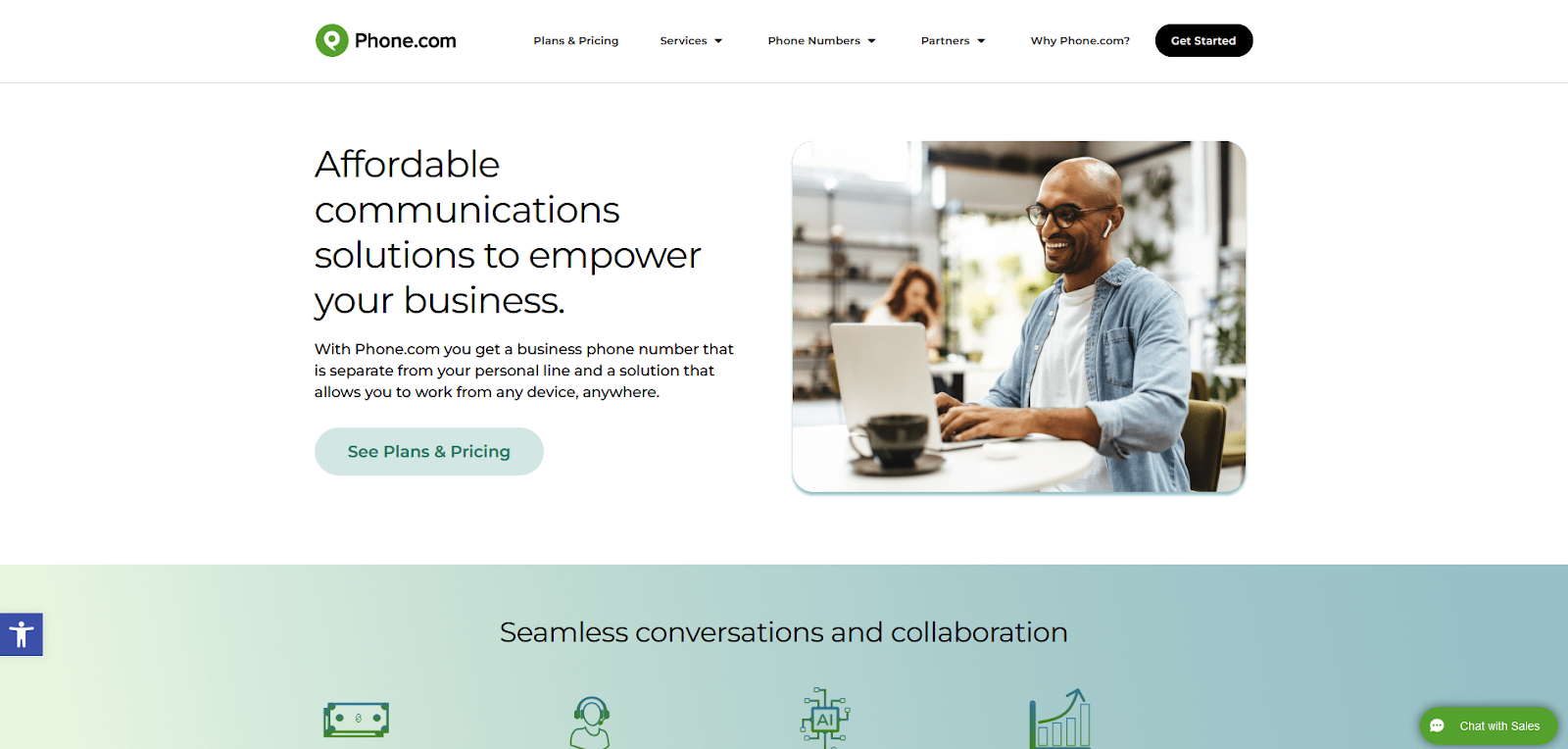 Page d'accueil du logiciel de centre d'appels Phone.com