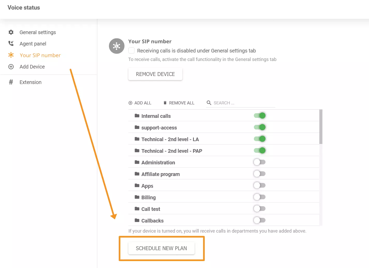 Une image montrant où trouver la nouvelle fonctionnalité de planificateur téléphonique dans LiveAgent