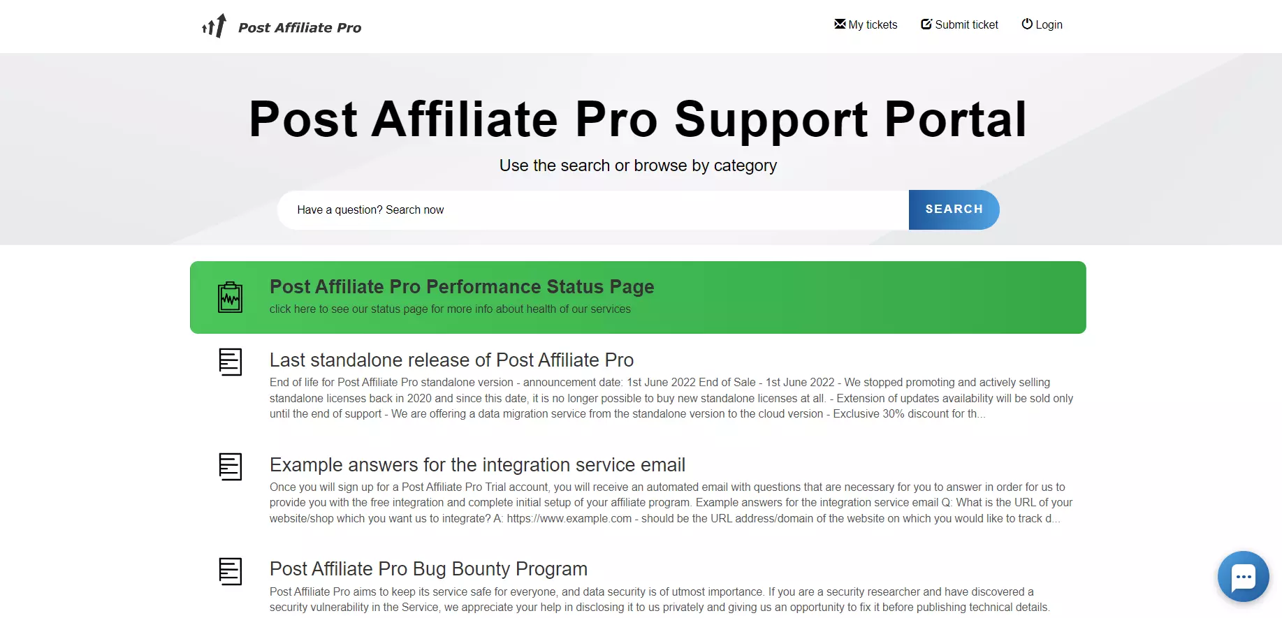 Portail de support de Post Affiliate Pro