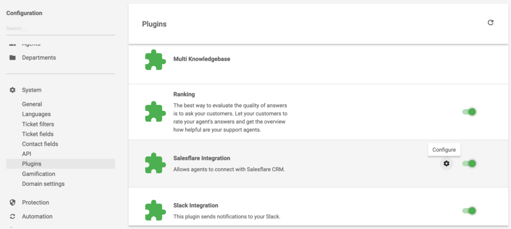 Plugin d'intégration Salesforce actif dans LiveAgent
