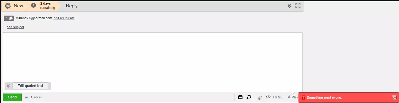 Enregistrement d'un modèle de courrier électronique invalide