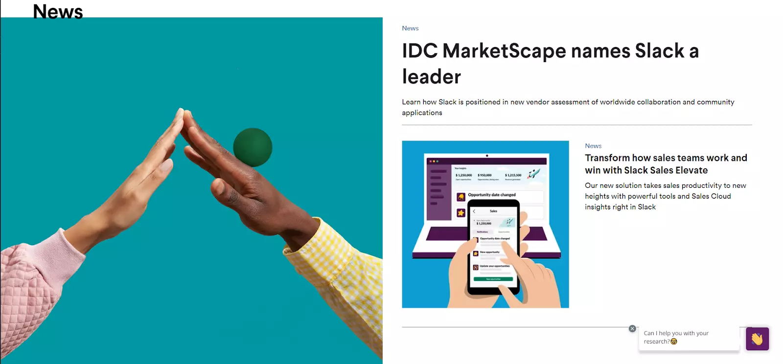 Capture d'écran de la page blog de Slack