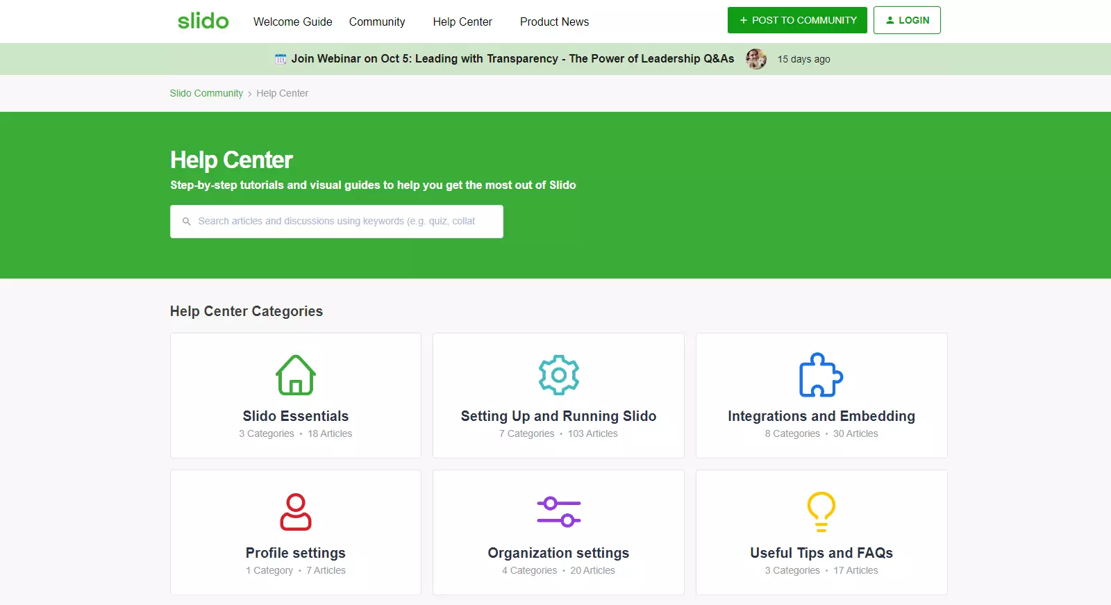 Centre d'aide de Slido