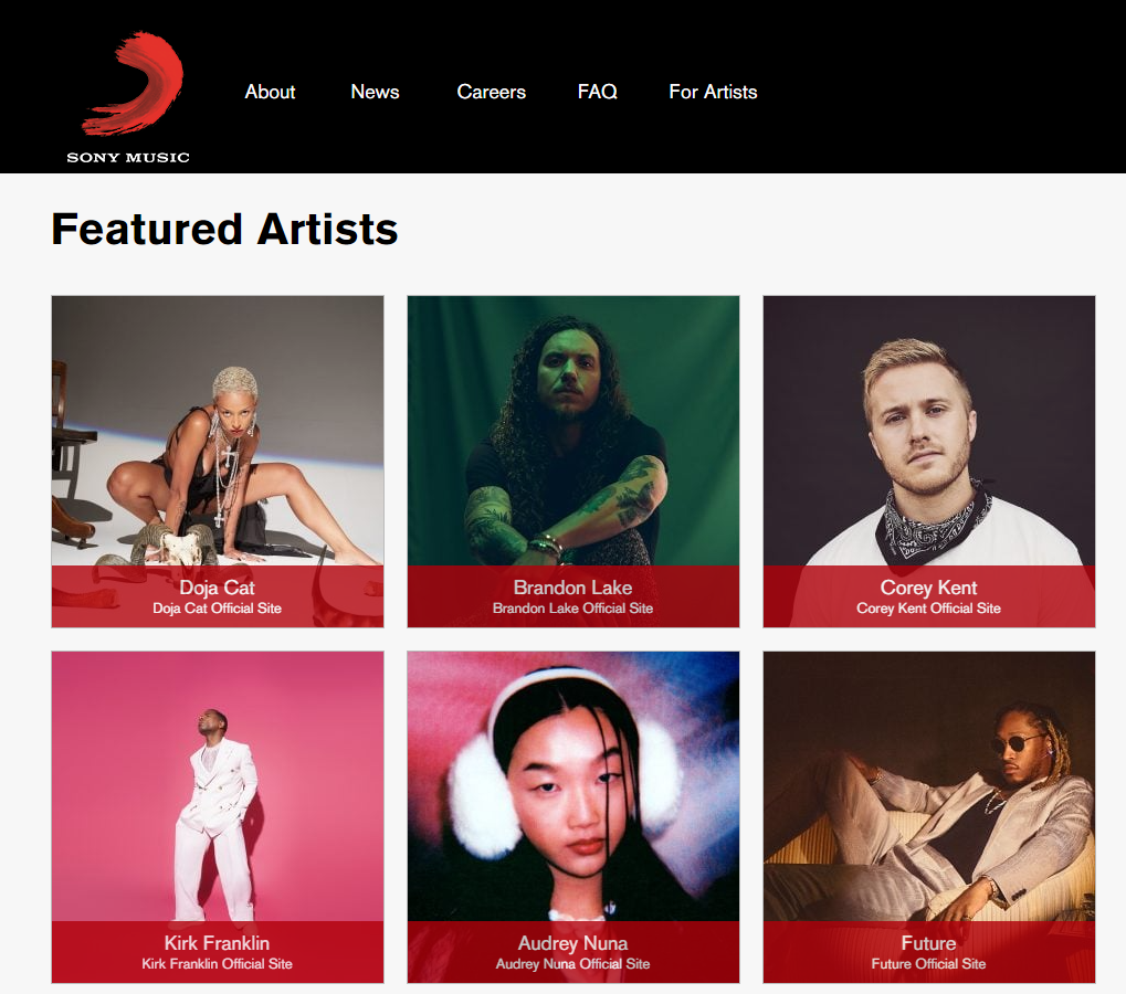 Artistes en vedette de Sony Music