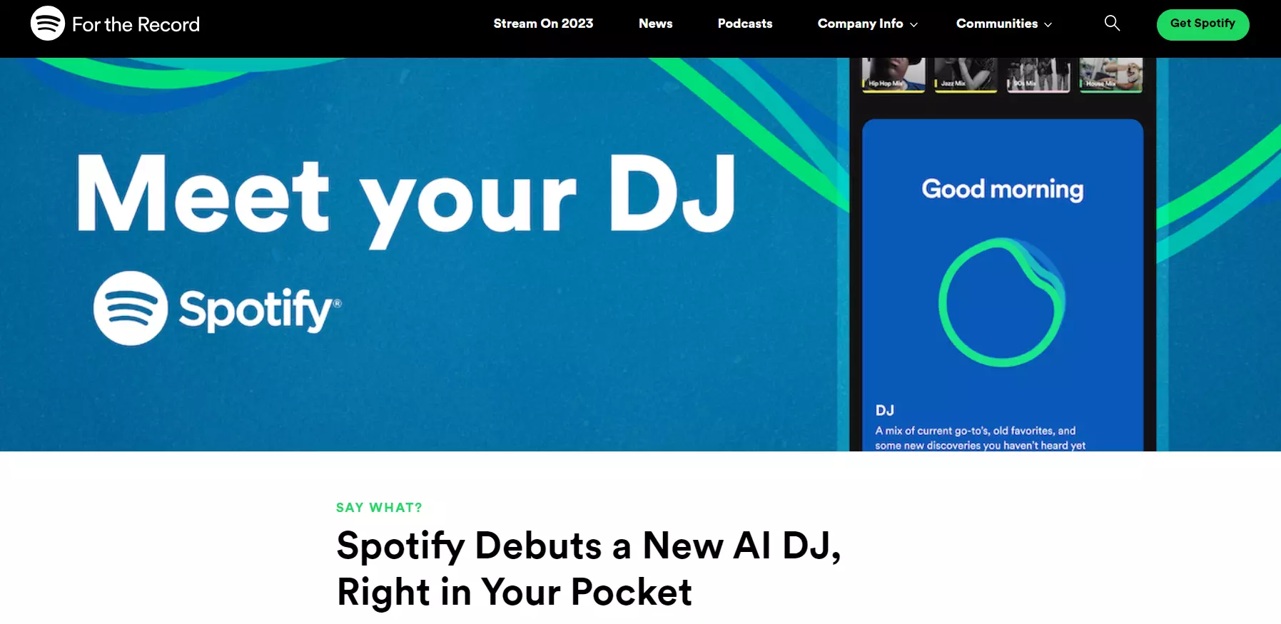Page d'accueil Spotify AI DJ