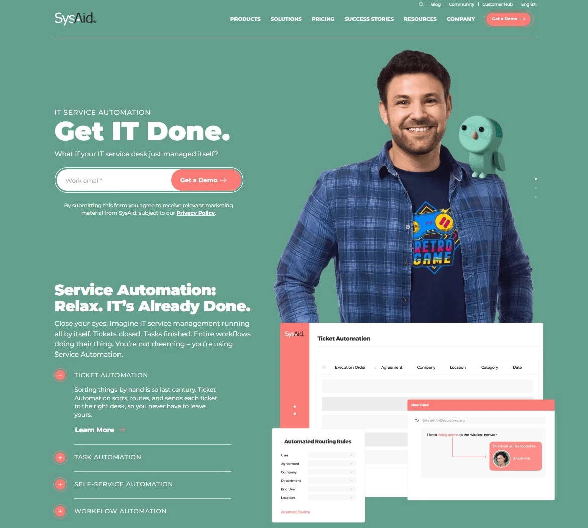 Page d'accueil de SysAid