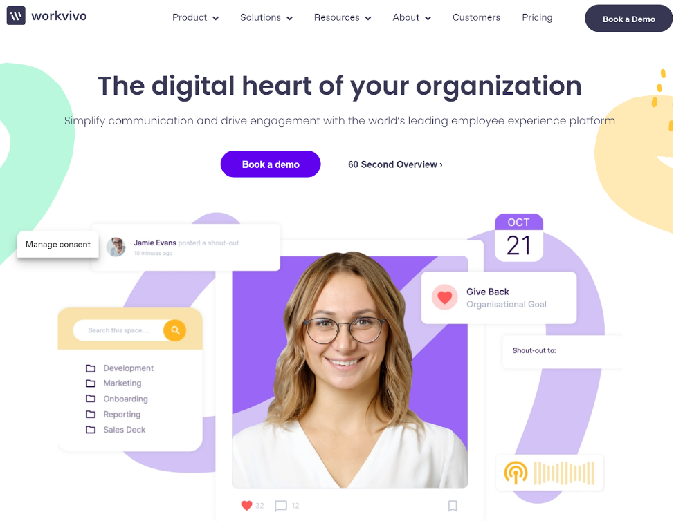 Page d'accueil de Workvivo