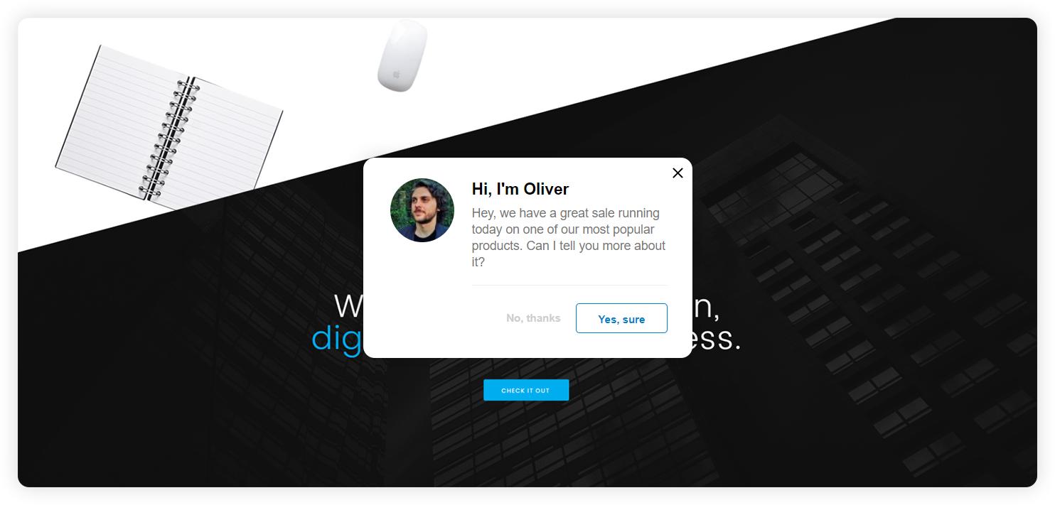 Exemple d'une invitation de chat proactif pour entreprise