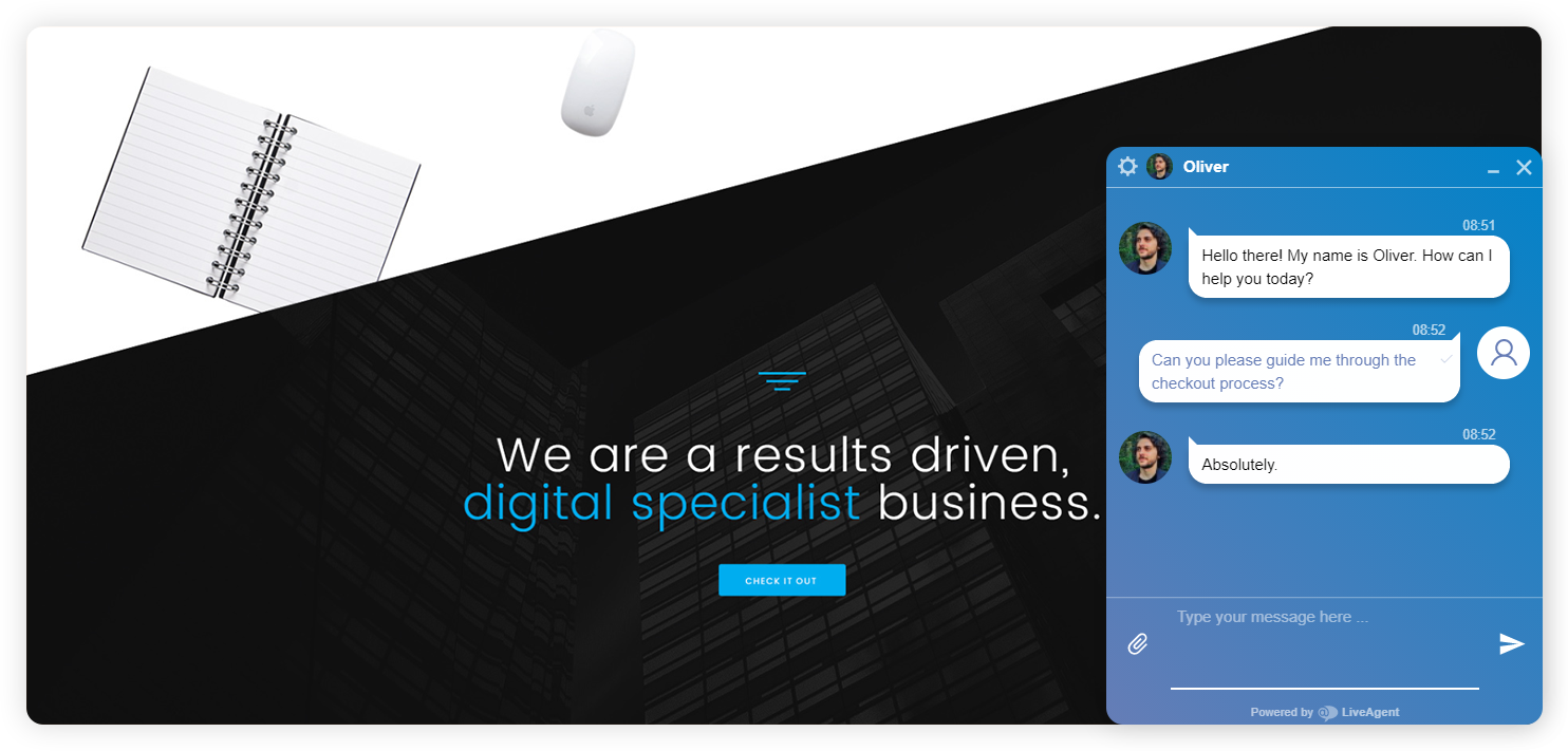 Exemple d'une conversation de chat en direct pour entreprise